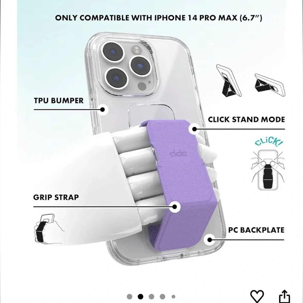 Clckr Stand & Grip Case for iPhone 14 Pro Max - Clear and Purple